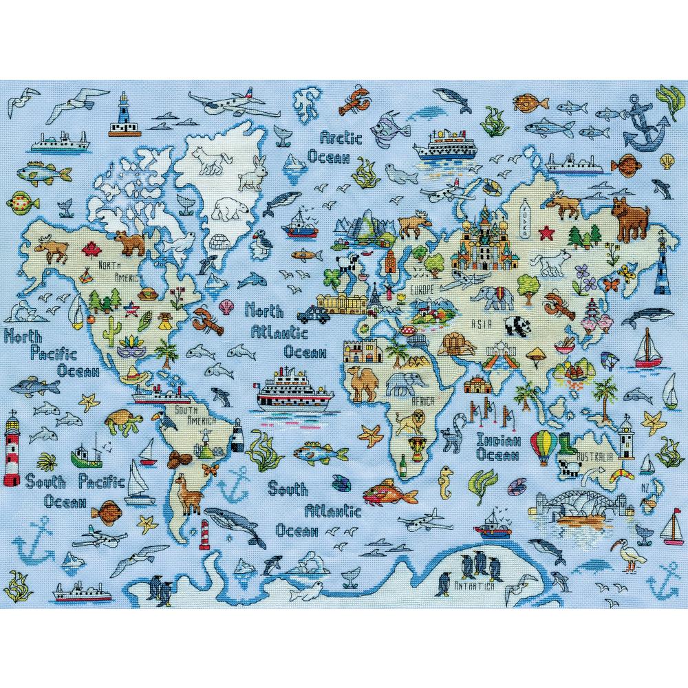 World Map Counted Cross Stitch Kit